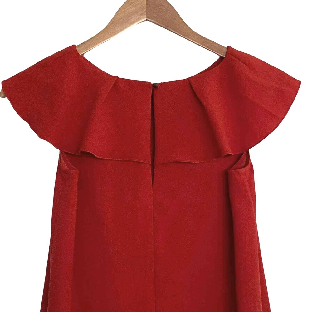 Banana Republic Shift Dress Sz 0 Ruffle Collar Sleeveless Pockets Classic Red‎ - Picture 4 of 10